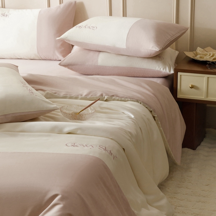 91家纺网 家纺一手货源 找家纺 金奇达2025新款【黛拉】-茧养莱赛尔四件套（标准号全网控价（折后券后）不低于228元） 黛拉-香草粉