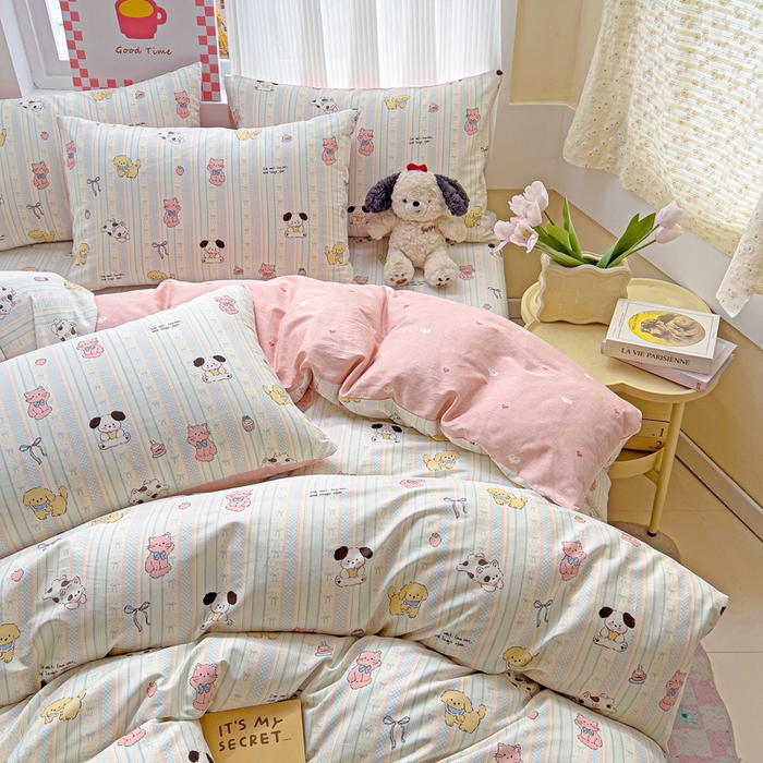 91家纺网 家纺一手货源 找家纺 棉生活家纺 2025新款ins全棉小清新系列四件套 治愈萌宠