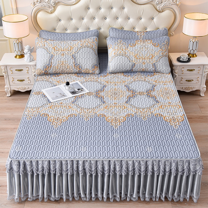 91家纺网 家纺一手货源 找家纺 诺梵 2025新款可拆卸乳胶凉席三件套床裙款 克拉恋人