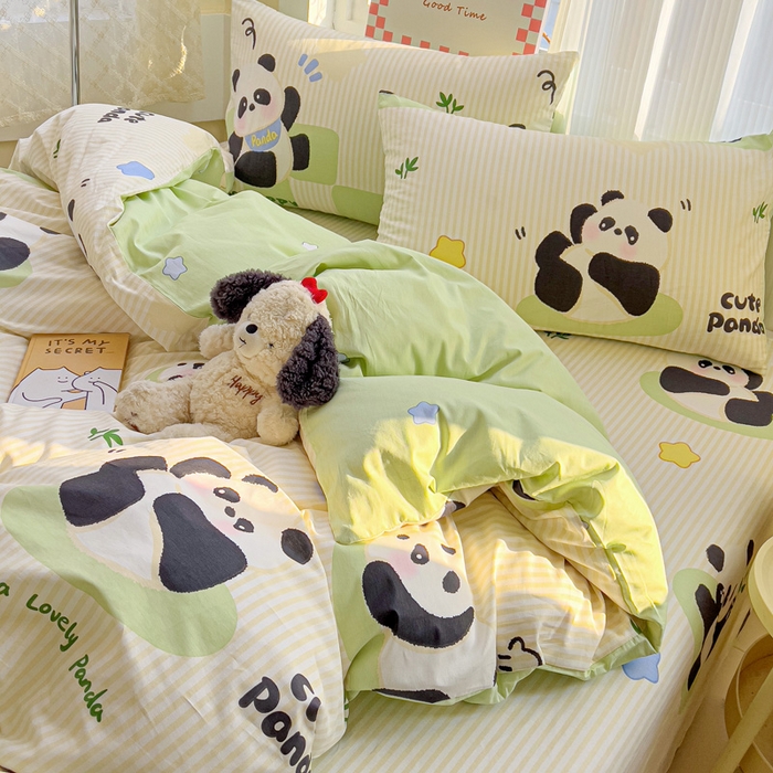 91家纺网 家纺一手货源 找家纺 棉生活家纺 2025新款ins全棉小清新系列四件套 小熊猫