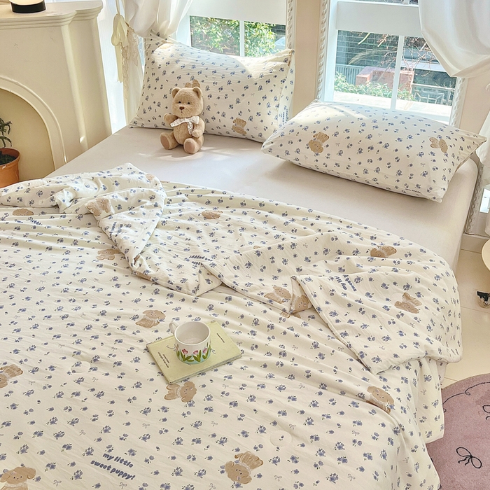 91家纺网 家纺一手货源 找家纺 星巴k家纺 2025糯糯棉A类大豆蛋白纤维夏凉被双层纱水洗棉夏被大豆被 紫色小狗