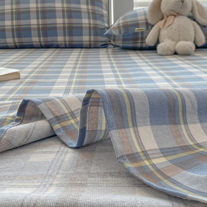 91家纺网 家纺一手货源 找家纺 米柳2025新款原棉老粗布凉席系列 蓝小格