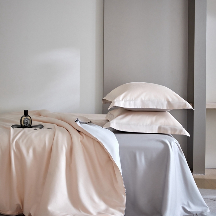 91家纺网 家纺一手货源 找家纺 金奇达2025新款【可芙】-轻氧水光天丝棉四件套（标准号全网控价（折后券后）不低于238元） 可芙-杏+灰