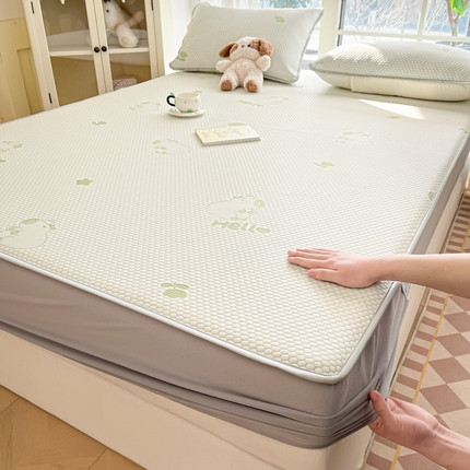 卡伦2025新款凉感丝凉豆豆凉席床笠提花系列 凉豆豆-卡皮巴拉绿