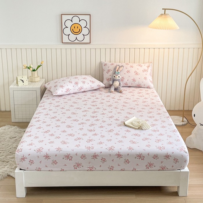 91家纺网 家纺一手货源 找家纺 芯元素 2025新款针织双层纱印花床笠 花朝如约