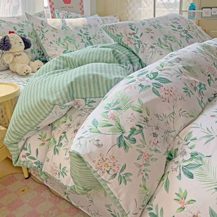 91家纺网 家纺一手货源 找家纺 棉生活家纺 2025新款ins全棉小清新系列四件套 淡香花语