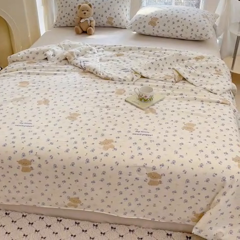 91家纺网 家纺一手货源 找家纺 星巴k家纺 2025糯糯棉A类大豆蛋白纤维夏凉被双层纱水洗棉夏被大豆被 紫色小狗