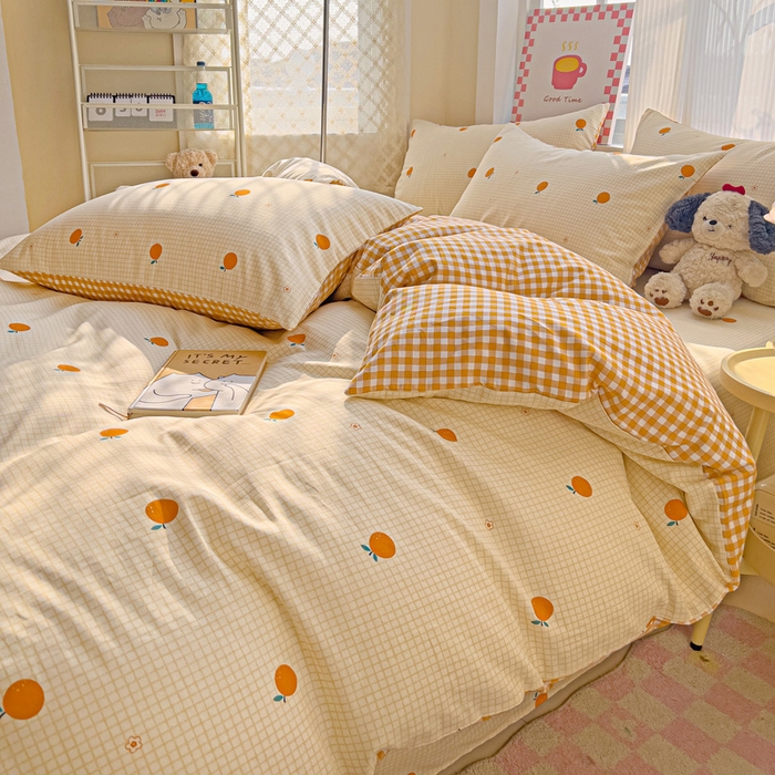 91家纺网 家纺一手货源 找家纺 棉生活家纺 2025新款ins全棉小清新系列四件套 甜桔