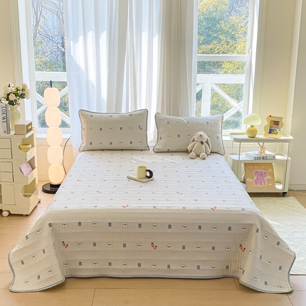 91家纺网 家纺一手货源 找家纺 （总）美克家居 2025新款泡泡纱软垫床护垫床褥子床垫小清新印花床盖