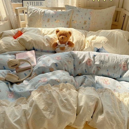 91家纺网 家纺一手货源 找家纺 （总）顾里2025新款蕾丝花边云感双层纱套件四件套