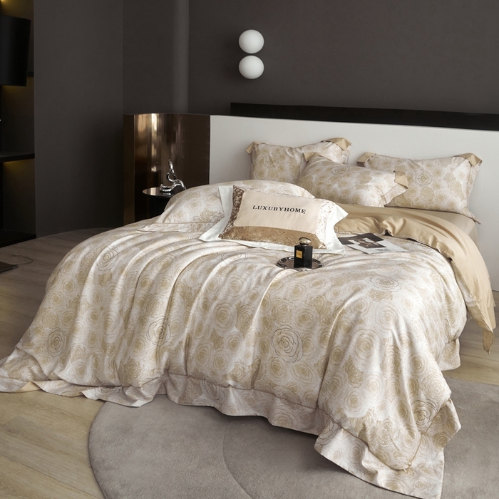 91家纺网 家纺一手货源 找家纺 金奇达2025新款【 巴赫之音】-茧养莱赛尔四件套（标准号全网控价（折后券后）不低于258元） 卡洛琳-香槟