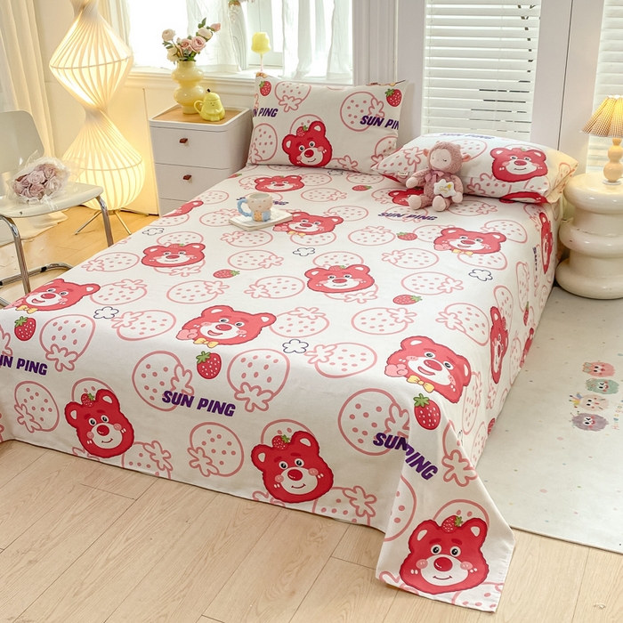 91家纺网 家纺一手货源 找家纺 米柳2025新款原棉老粗布凉席系列 草莓熊