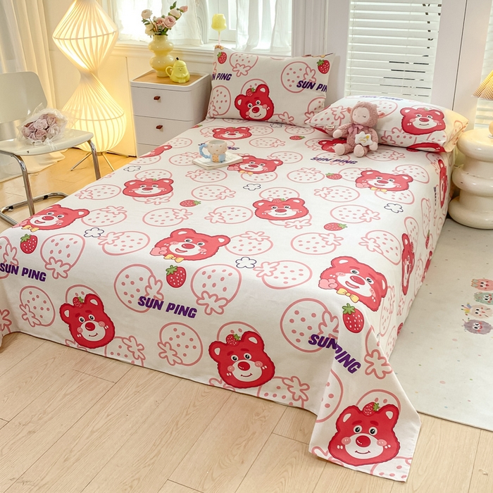 91家纺网 家纺一手货源 找家纺 米柳2025新款原棉老粗布凉席系列 草莓熊