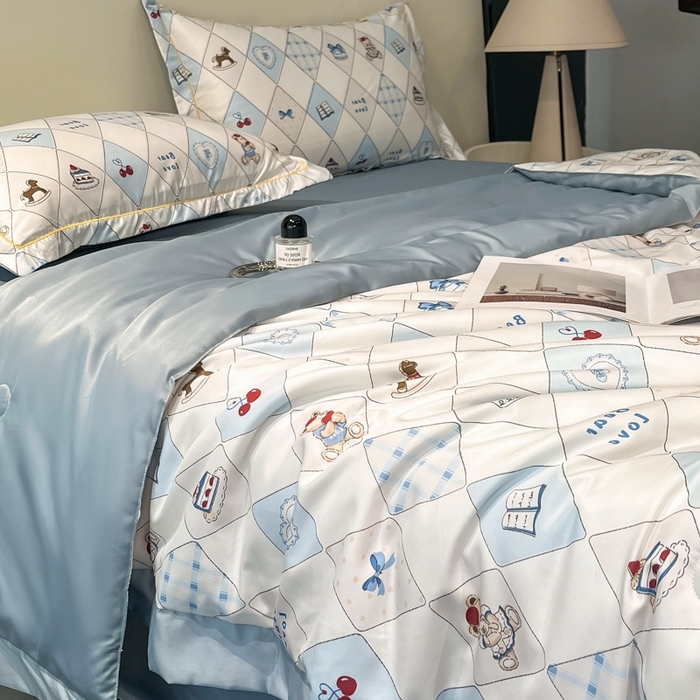 91家纺网 家纺一手货源 找家纺 佳品居 2025新款直播水洗天丝夏被冰丝夏凉被空调被四件套 熊先生