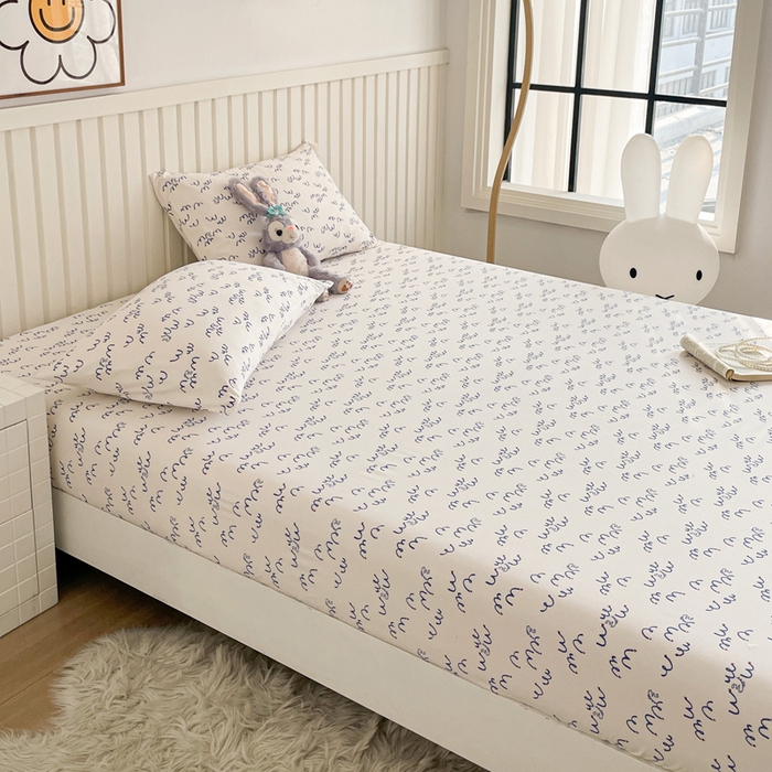 91家纺网 家纺一手货源 找家纺 芯元素 2025新款针织双层纱印花床笠 晴空