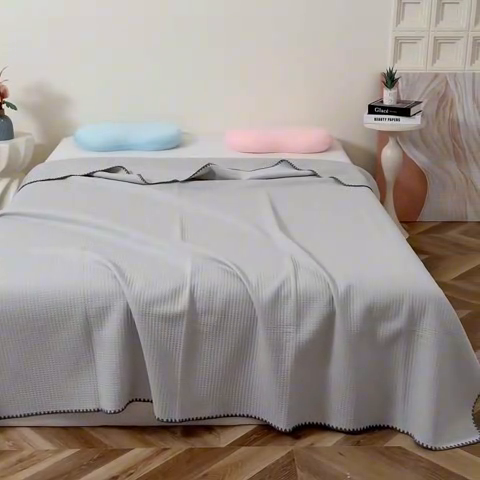 91家纺网 家纺一手货源 找家纺 柏薇2025新款A类华夫格400g凉感丝盖毯多功能双面用凉感夏凉被 双面纯凉感-星空灰