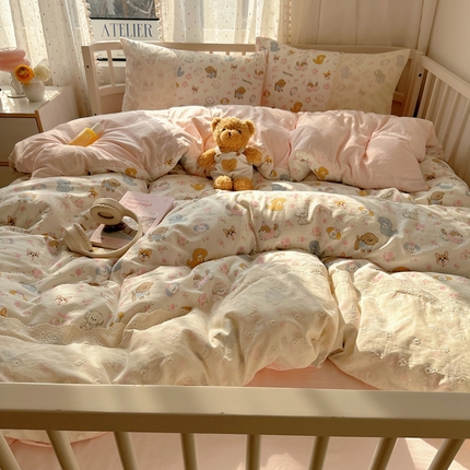 顾里2025新款蕾丝花边云感双层纱套件四件套 碎花狗狗