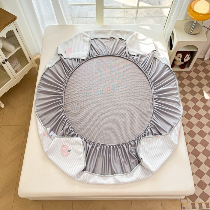 91家纺网 家纺一手货源 找家纺 卡伦2025新款凉感丝凉豆豆凉席床笠提花系列 凉豆豆-南瓜粉