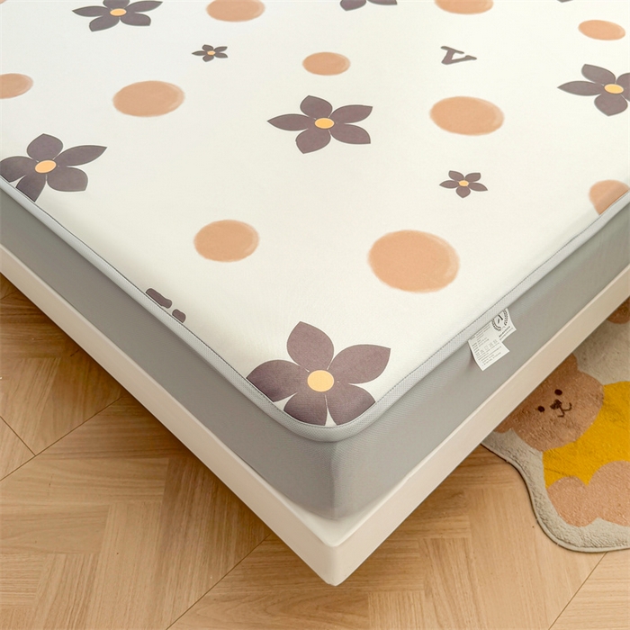 91家纺网 家纺一手货源 找家纺 雯豆家纺 2025夏季新品碳光冰丝凉席床笠款三件套印花小清新绑带冰丝席床罩 碳光冰丝席-床笠款-五瓣花