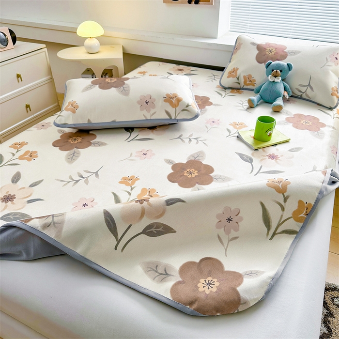 91家纺网 家纺一手货源 找家纺 雯豆家纺 2025夏季新品冰藤印花床笠三件套加厚冰丝软藤席小清新印花床罩单件 冰藤席-床笠款-花开富贵