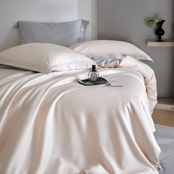 91家纺网 家纺一手货源 找家纺 金奇达2025新款【可芙】-轻氧水光天丝棉四件套（标准号全网控价（折后券后）不低于238元） 可芙-杏+灰