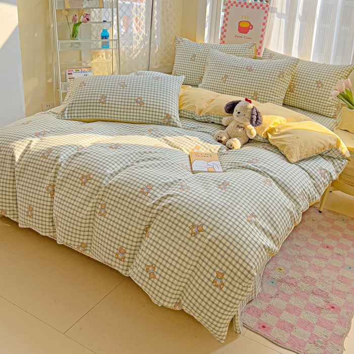 91家纺网 家纺一手货源 找家纺 棉生活家纺 2025新款ins全棉小清新系列四件套 小熊之家