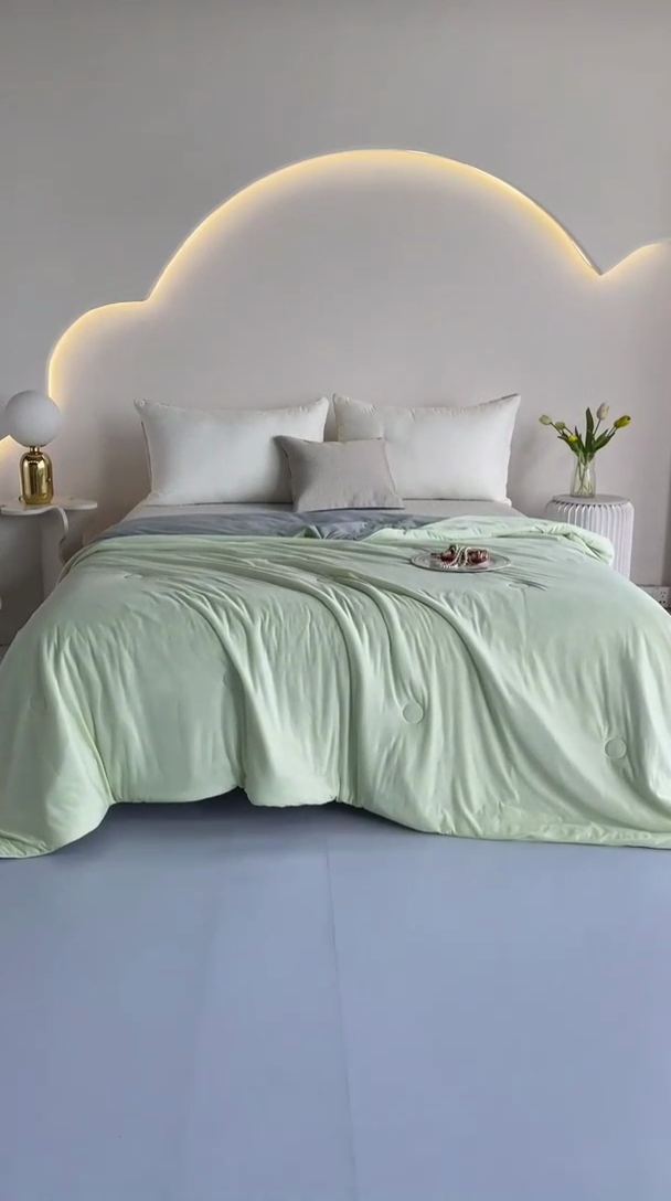 91家纺网 家纺一手货源 找家纺 仟网汇 新款氨纶凉感天丝夏被子被芯冰激凌夏被西瓜凉感丝 香草绿