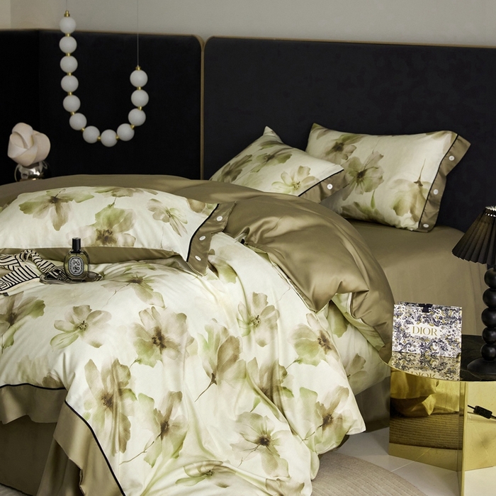 91家纺网 家纺一手货源 找家纺 金奇达2025新款【浮光花漾】-茧养莱赛尔四件套（标准号全网控价（折后券后）不低于258元） 南栀-古绿