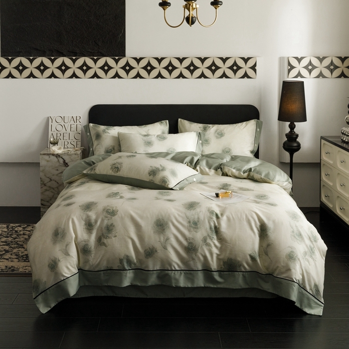 91家纺网 家纺一手货源 找家纺 金奇达2025新款【浮光半夏】-茧养莱赛尔四件套（标准号全网控价（折后券后）不低于258元） 满庭芳-松绿