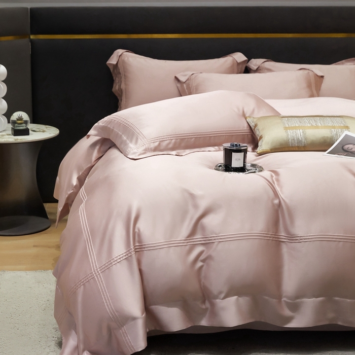 91家纺网 家纺一手货源 找家纺 金奇达2025新款茧养莱赛尔四件套-CR埋绳（标准号全网控价（折后券后）不低于258元） 蜜桃粉