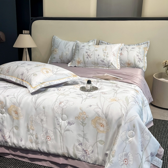 91家纺网 家纺一手货源 找家纺 佳品居 2025新款直播水洗天丝夏被冰丝夏凉被空调被四件套 兮颜紫 