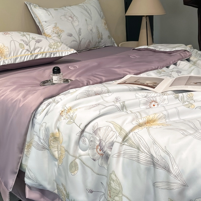 91家纺网 家纺一手货源 找家纺 佳品居 2025新款直播水洗天丝夏被冰丝夏凉被空调被四件套 兮颜紫 