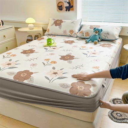 雯豆家纺 2025夏季新品冰藤印花床笠三件套加厚冰丝软藤席小清新印花床罩单件 冰藤席-床笠款-花开富贵