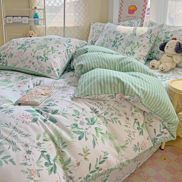 91家纺网 家纺一手货源 找家纺 棉生活家纺 2025新款ins全棉小清新系列四件套 淡香花语