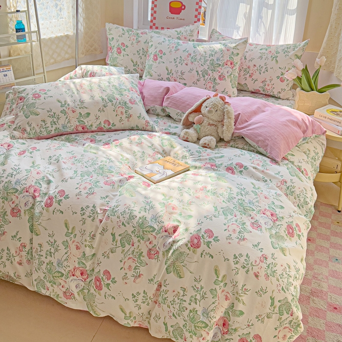 91家纺网 家纺一手货源 找家纺 棉生活家纺 2025新款ins全棉小清新系列四件套 莎莉娅