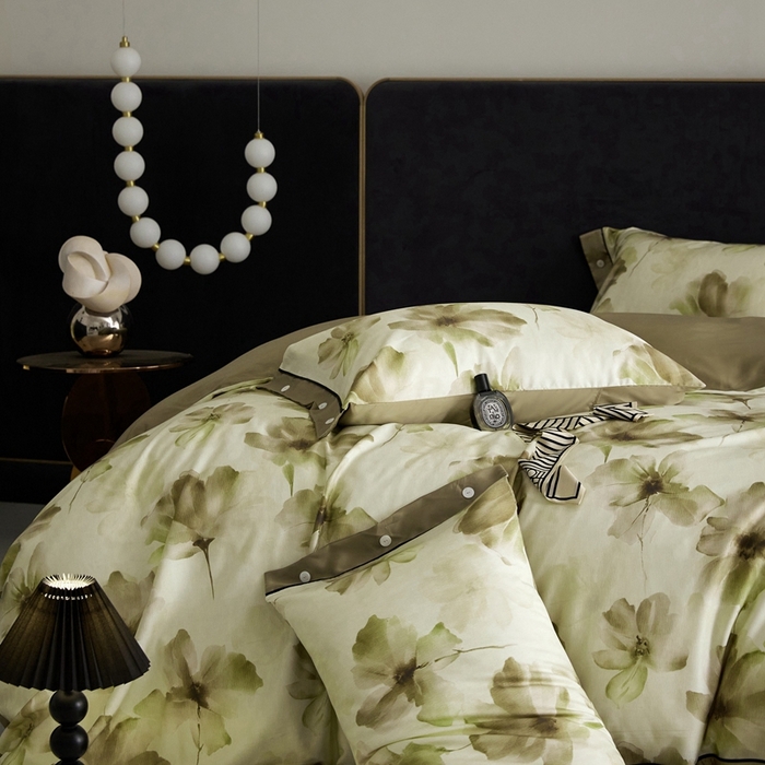 91家纺网 家纺一手货源 找家纺 金奇达2025新款【浮光花漾】-茧养莱赛尔四件套（标准号全网控价（折后券后）不低于258元） 南栀-古绿