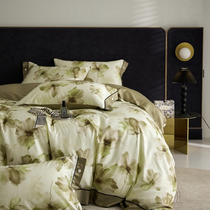 91家纺网 家纺一手货源 找家纺 金奇达2025新款【浮光花漾】-茧养莱赛尔四件套（标准号全网控价（折后券后）不低于258元） 南栀-古绿