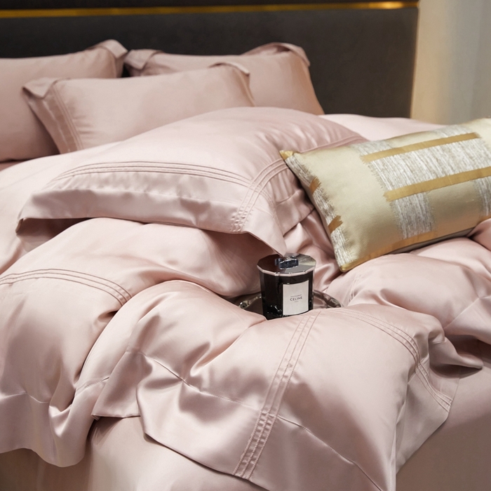 91家纺网 家纺一手货源 找家纺 金奇达2025新款茧养莱赛尔四件套-CR埋绳（标准号全网控价（折后券后）不低于258元） 蜜桃粉