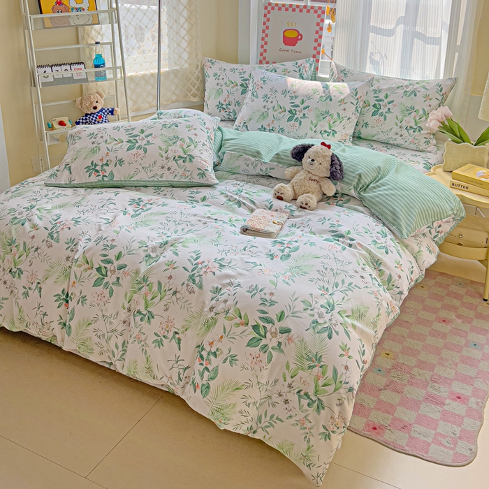 91家纺网 家纺一手货源 找家纺 棉生活家纺 2025新款ins全棉小清新系列四件套 淡香花语