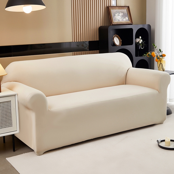 91家纺网 家纺一手货源 找家纺 共鸣沙发套 新款牛奶丝覆膜防水纯色系列沙发套 象牙白