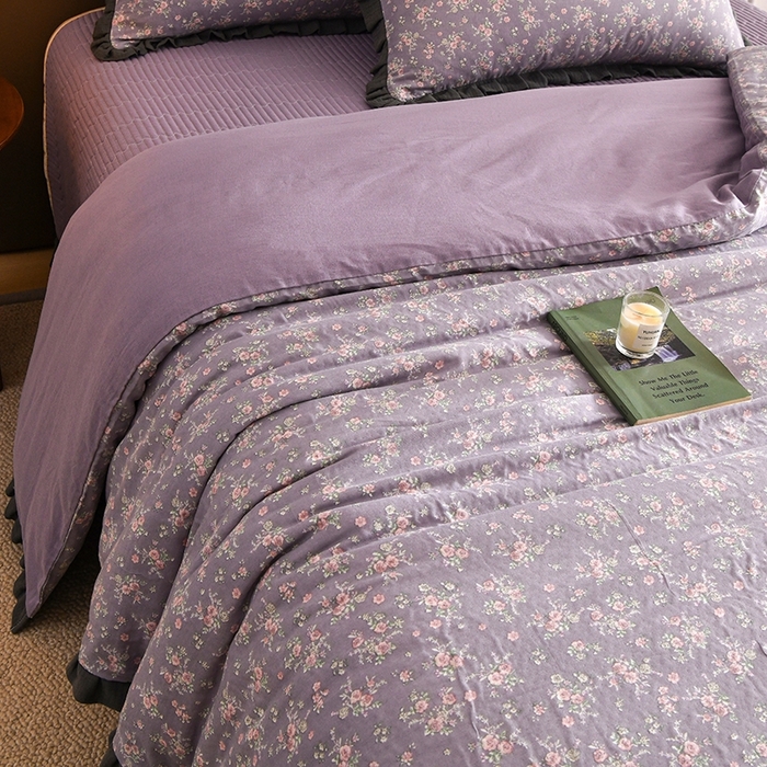 91家纺网 家纺一手货源 找家纺 金艾草2026新款A类纯棉双层纱皱皱纱花边床盖四件套（复古风） 花奴-床盖款
