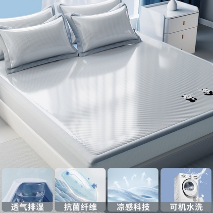 孩子王家纺 2025新款轻柔丝凉席冰丝席-白熊日记系列 床笠款-淡雅灰