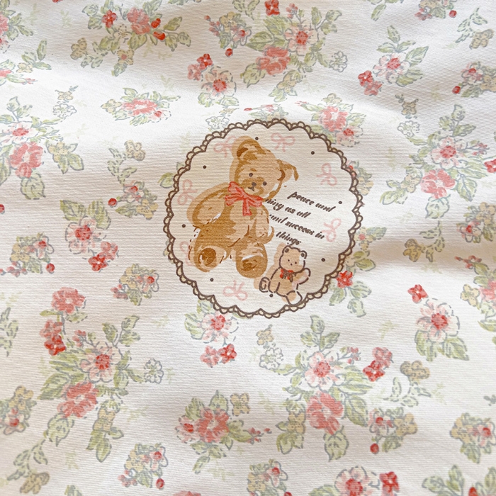 91家纺网 家纺一手货源 找家纺 棉生活家纺 2025新款ins全棉小清新系列四件套 清茶小熊