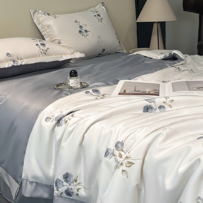 91家纺网 家纺一手货源 找家纺 佳品居 2025新款直播水洗天丝夏被冰丝夏凉被空调被四件套 可可