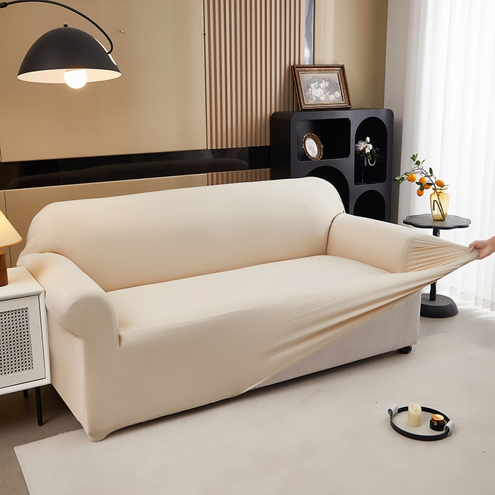 91家纺网 家纺一手货源 找家纺 共鸣沙发套 新款牛奶丝覆膜防水纯色系列沙发套 象牙白