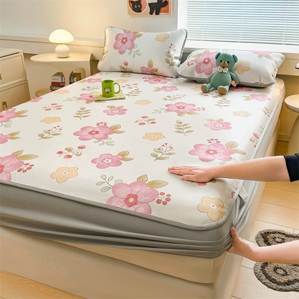 雯豆家纺 2025夏季新品冰藤印花床笠三件套加厚冰丝软藤席小清新印花床罩单件 冰藤席-床笠款-梦人花香