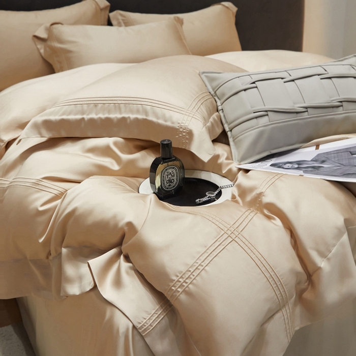 91家纺网 家纺一手货源 找家纺 金奇达2025新款茧养莱赛尔四件套-CR埋绳（标准号全网控价（折后券后）不低于258元） 象牙黄