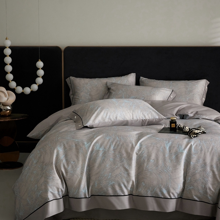 91家纺网 家纺一手货源 找家纺 金奇达2025新款【浮光花漾】-茧养莱赛尔四件套（标准号全网控价（折后券后）不低于258元） 罗宾灰