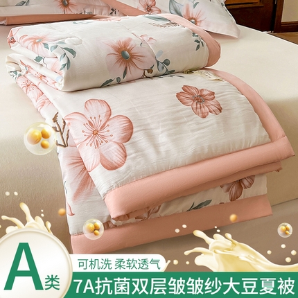 欢乐季 2025新款7A抗菌双层皱皱纱大豆夏被夏凉被空调被 花影