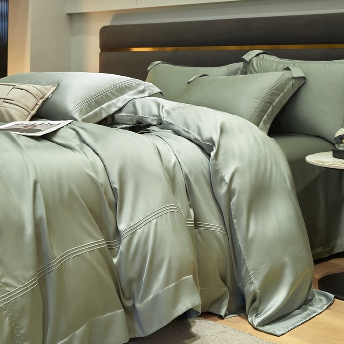 91家纺网 家纺一手货源 找家纺 金奇达2025新款茧养莱赛尔四件套-CR埋绳（标准号全网控价（折后券后）不低于258元） 云溪绿